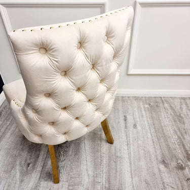 Kensington Cream Velvet Dining Chair with Gold Stud Detail and Luxurious Buttoned Back - UK Luxury Furniture
